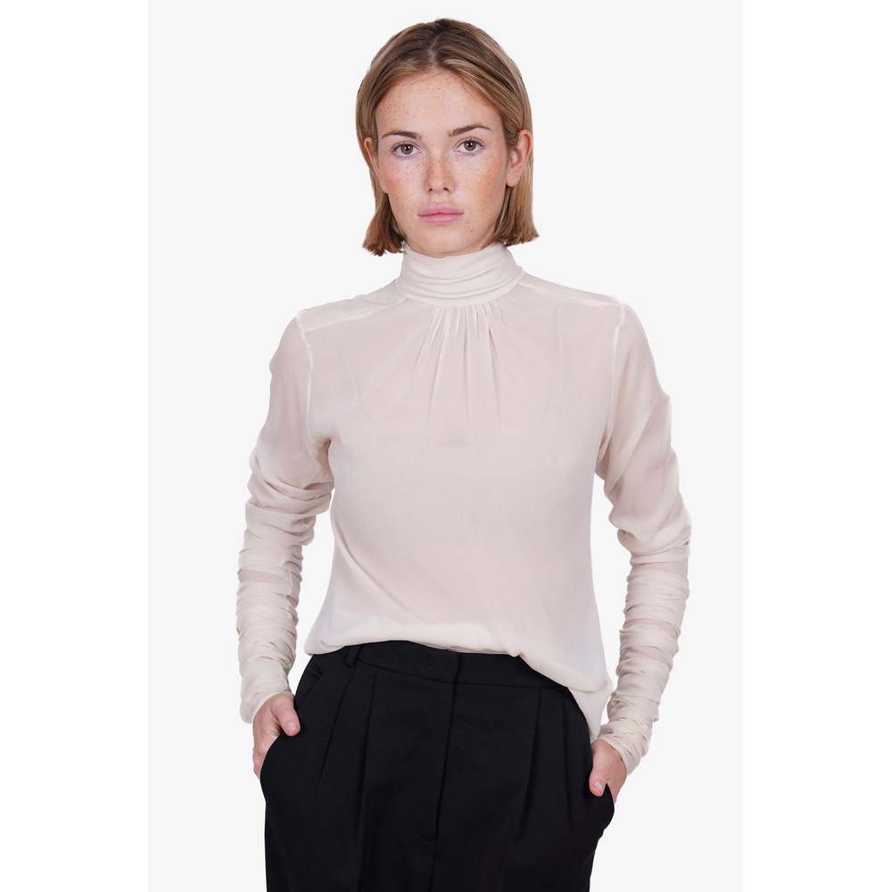 Pre-loved Chanel™ Beige Silk Maxi Sleeve Top Size 38